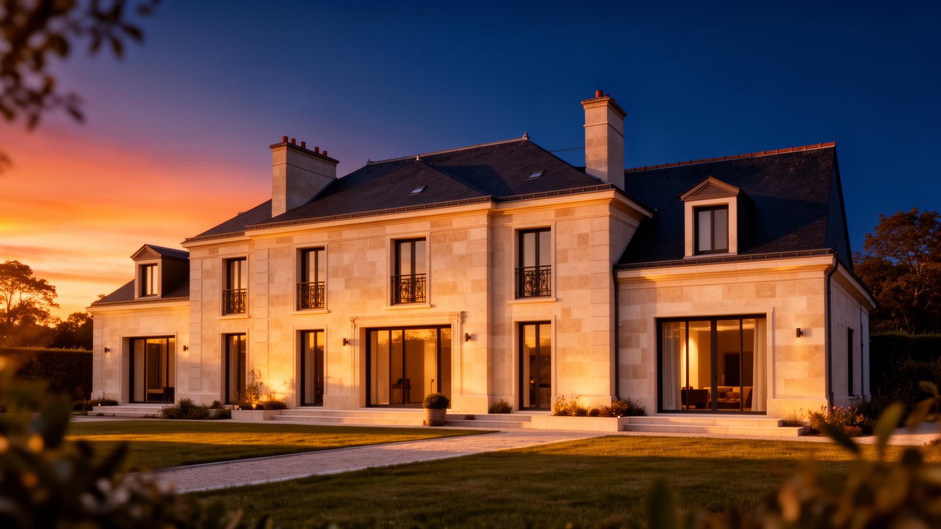 Maison élégante au coucher du soleil